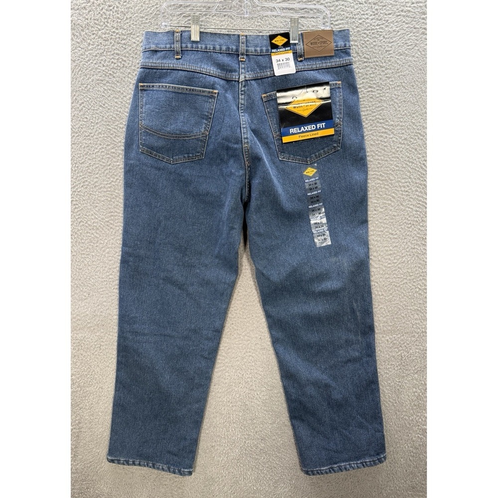 Work N Sport‎ Jeans Mens 34x30 Blue Relaxed Fit Flannel Lined Workwear Chore NEW